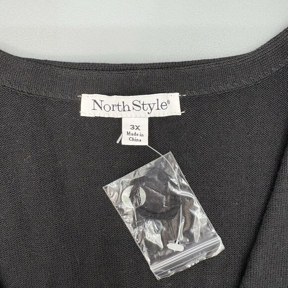 NorthStyle Cardigan Long Tunic Sweater Pockets Button Front Black Womens 3X New - Picture 6 of 8